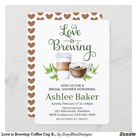 Love Is Brewing Coffee Cup Bridal Shower Invitation Zazzle Coffee