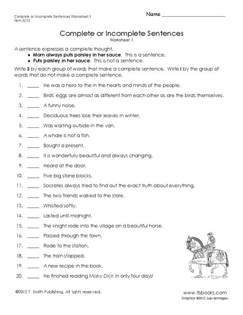 Complete And Incomplete Sentences Worksheet 7a2