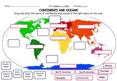 Continents And Oceans G1 Worksheet