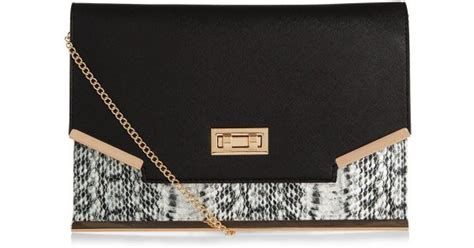 Black Snakeskin Print Panel Clutch Bag Ladies Handbags Uk Satchels