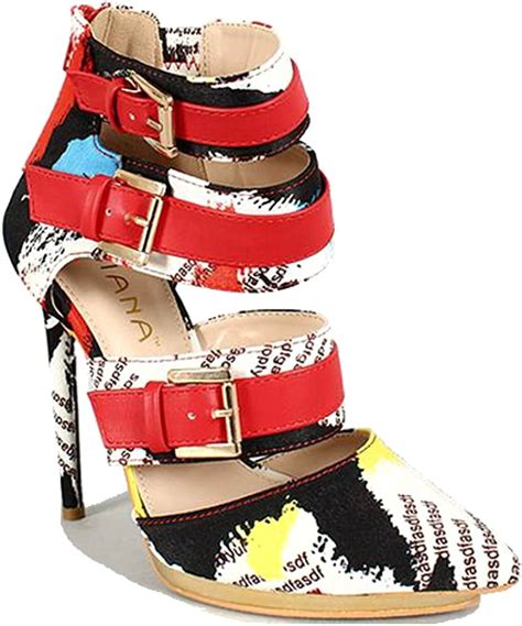 Liliana Red Multi Color Pointy Toe Strappy Pump High Heel Womens Shoes Danielle Sz