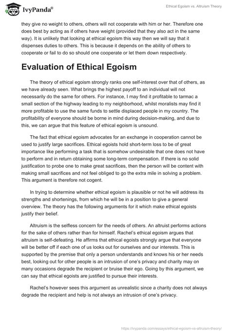 Ethical Egoism Vs Altruism Theory 1294 Words Essay Example