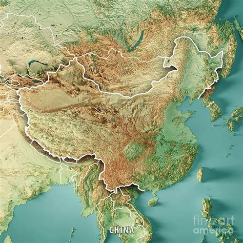 China 3d Render Topographic Map Color Border Digital Art By Frank