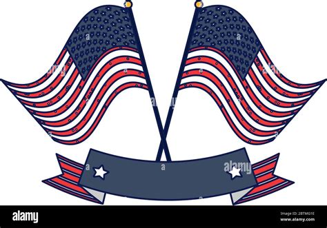 Usa Flags With Ribbon Design United States Independence Day And