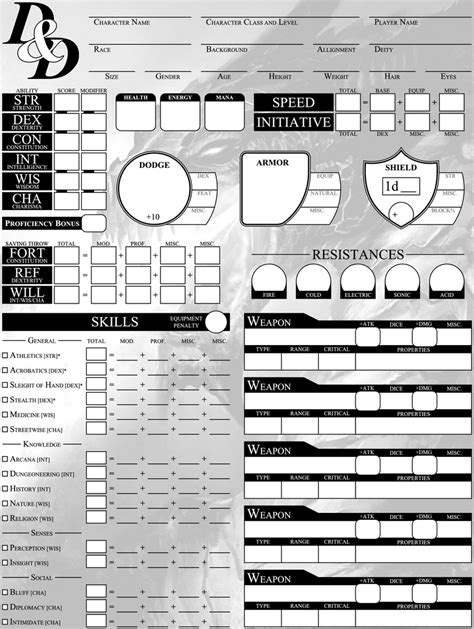 Dnd Form Fillable Character Sheet Separate Skills Printable Forms