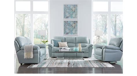 Generally, a living room is equipped with a sofa, chairs, central tables, living room couches, a television or stereo equipment, bookshelves and other pieces of furniture. $1,855.00 - Vercelli Aqua (light blue) Leather 5 Pc Living ...
