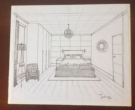 One Point Perspective Sketch Of Bedroom By Lynette Nisbet Perspektif
