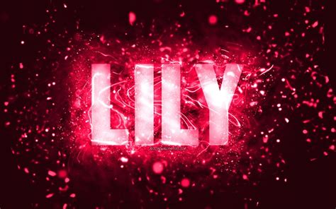 Download Wallpapers Happy Birthday Lily 4k Pink Neon Lights Lily