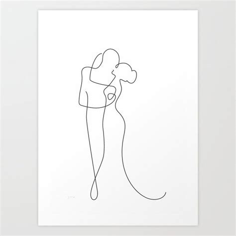 Buy Minimalist Line Art Romantic Couple Kiss Art Print By Siretmr