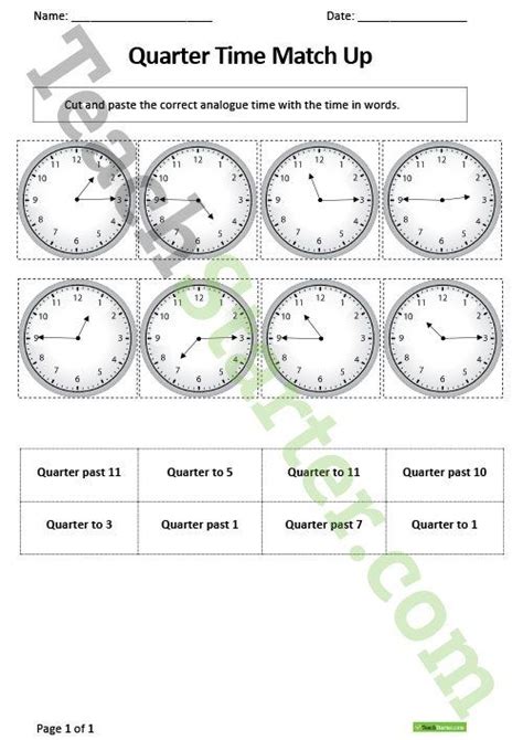 quarter time match up worksheet teaching resource teach starter math time teaching math