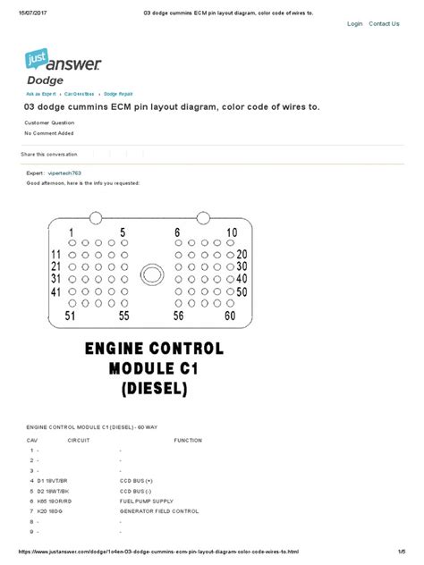 Dodge Ram Cummins Ecm Pin Layout Diagram Fuel Injection Dodge
