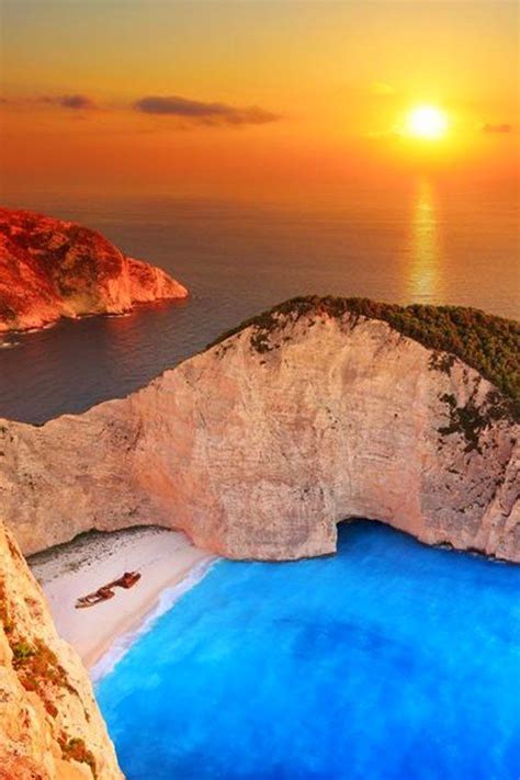Sunset Navagio Beach Zakynthos Greece Zakynthos Places To Travel