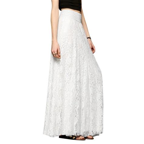 2018 Summer White Lace Long Maxi Skirts Women High Waist Beach Adult Tulle Skirt Plus Size