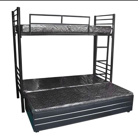 Triple Twin Mild Steel 3 Layers Bunk Bed With Storage Suitable For