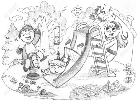 14 Days To A Better Kids Playing On Playground Drawing Kids