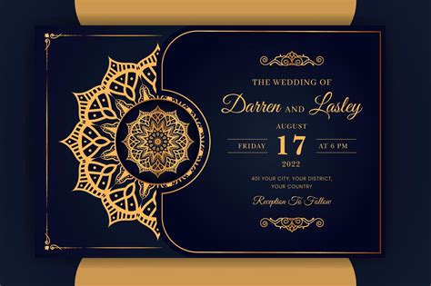 Luxury Mandala Wedding Invitation Card Template With Pattern Arabic