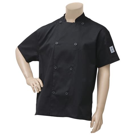 Chef Revival Black Poly Cotton Short Sleeve Vented Chef Coat Large