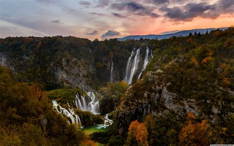 Autumn Waterfall Plitvice Lakes National Park Croatia