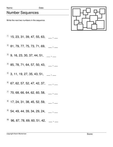 Improvement of solving capacity together with the time. Number Sequences Maths 100 Worksheets with Answers by auntieannie - Teaching Resources - Tes