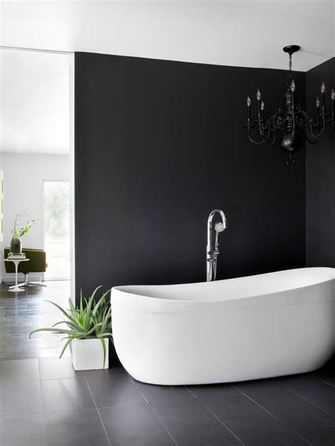 Modern Bathroom With Black Wall And Chandelier Hgtv