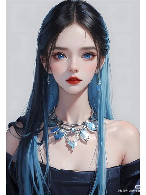 digital art anime digital art girl hair color blue blue hair art reference photos female