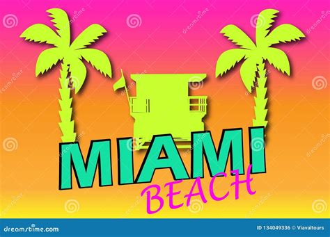 Miami Beach Colorido Ejemplo Hecho A Mano Del Vector Del Dibujo