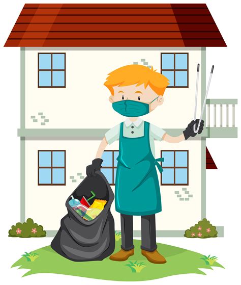 A Man Cleaning The Yard 293455 Vector Art At Vecteezy