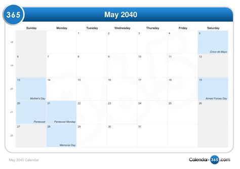 May 2040 Calendar