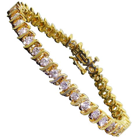 Vintage 14k Yellow Gold 2 Carat Diamond Tennis S Wave Line Bracelet