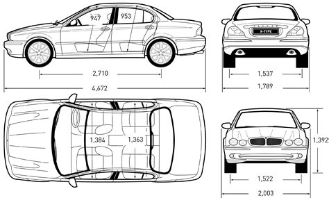 2001 Jaguar X Type Sedan Blueprints Free Outlines