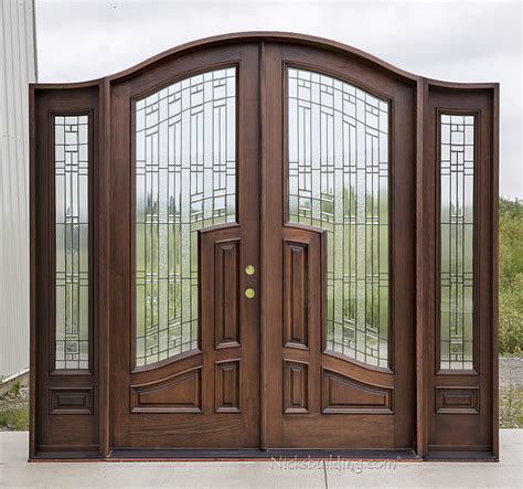 Mahogany Arched Top Double Doors With Sidelights