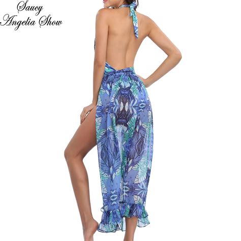 Saucy Angelia Women Summer Dress 2018 Sexy Bottom Sheer Print Vestidos