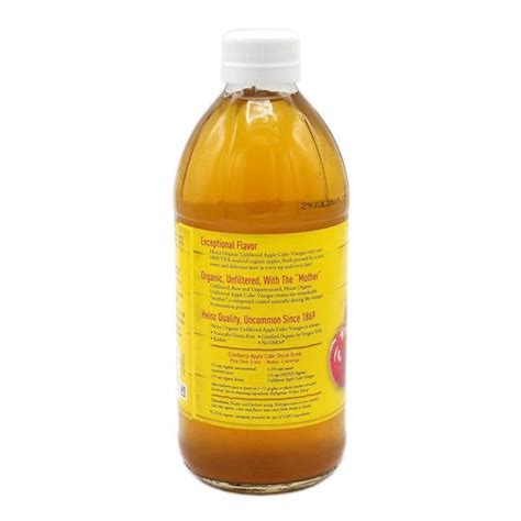 Unfiltered, raw and unpasteurized, heinz organic unfiltered apple cider vinegar retains the remarkable mother. Heinz Organic Unfiltered Apple Cider Vinegar with the ...