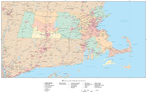 Massachusetts State Map In Adobe Illustrator Vector Format Detailed Editable Map From Map