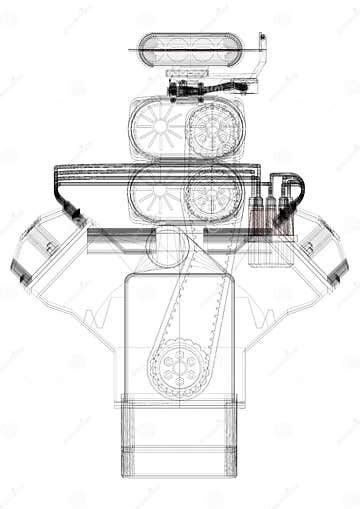 Car Engine Architect Blueprint Isolated Stock Illustration