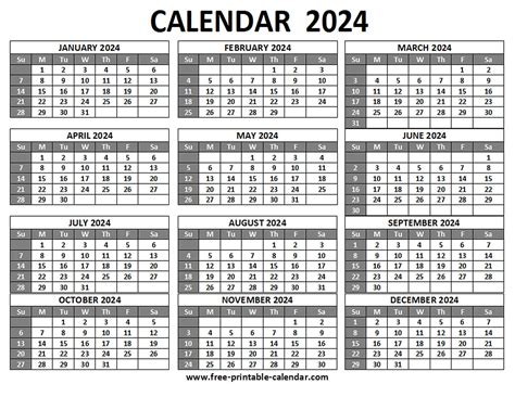 Printable 2024 Calendar Free Printable
