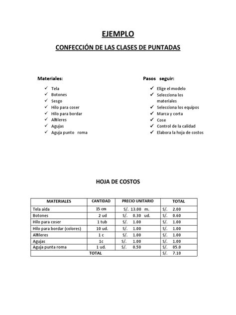 Ejemplo De Hoja De Costos Pdf