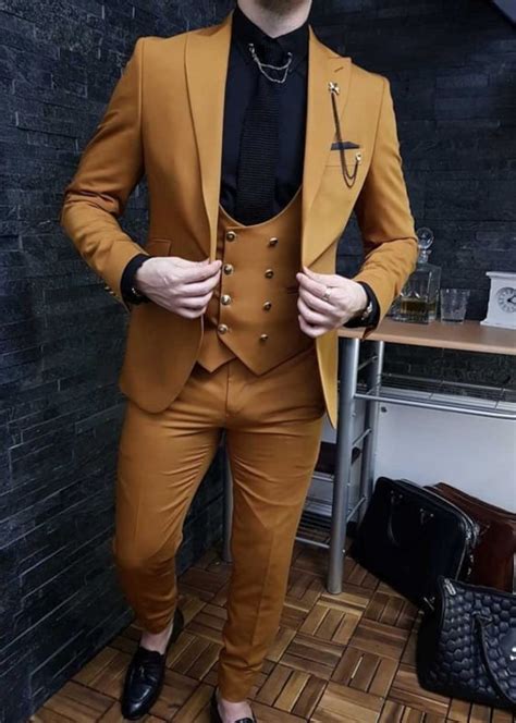 Men Suits 3 Piece Mustard Suits Men Slim Fit Suits One Etsy