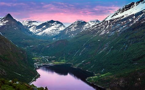 Hd Wallpaper Mountains Forest Fjord Norway Geiranger