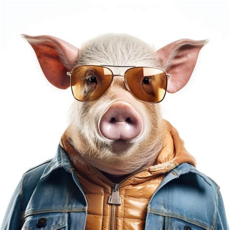 Premium Ai Image Closeup Of Pig With Sunglasses On White Background