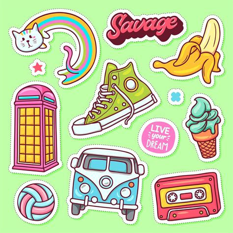 Doodle Stickers Pack Svg Bundle Hand Drawn Kombi Ball Booth Etsy