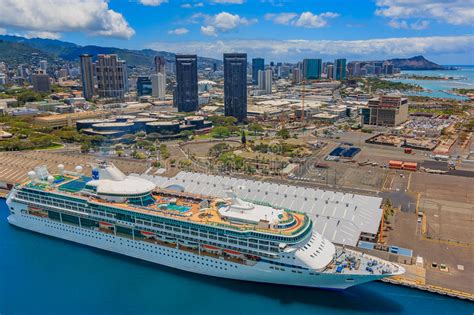 Aerial View Of Downtown Honolulu Hawaii With A Cruise Ship Editorial