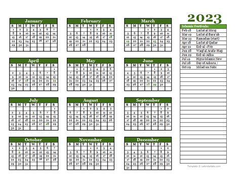 2023 Islamic Festivals Calendar Template Free Printable Templates