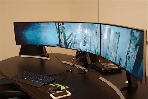 Triple Monitor Ultra Wide Curved Screen Setup Running At