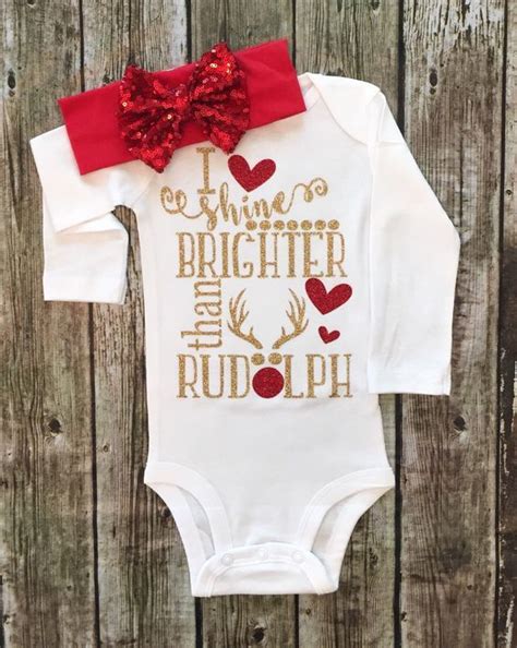 I Shine Brighter Than Rudolph Onesie Baby Girl Christmas Onesie