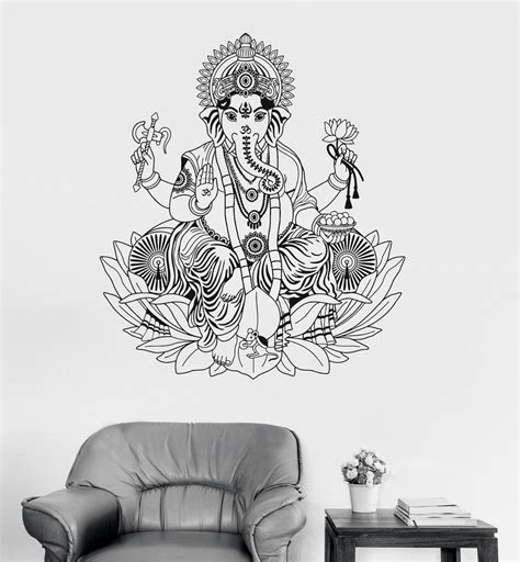 Vinyl Wall Decal Ganesha Lotus Hinduism God Hindu India Decor Stickers