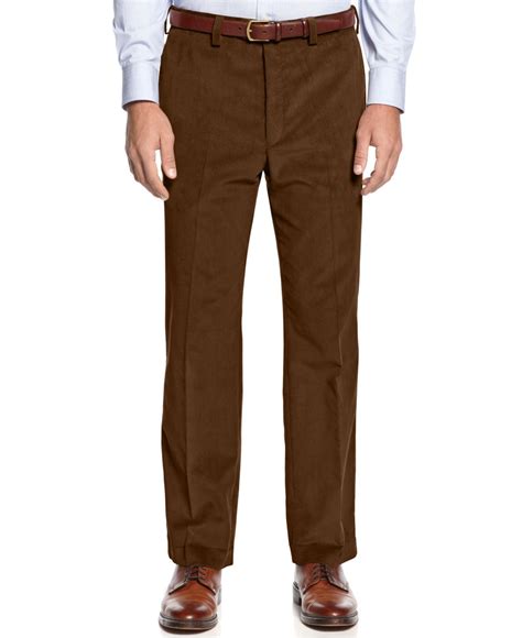 Lauren By Ralph Lauren Classic Fit Flat Front Corduroy Pants In Brown