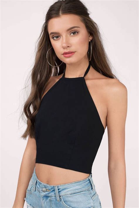 All Day Everyday Halter Crop Top In Black In Halter Tops Outfit