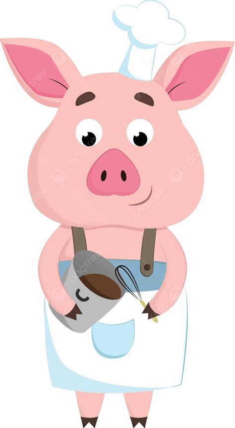 Illustration Of A Colorful And Cheerful Pig Chef In Vector Format