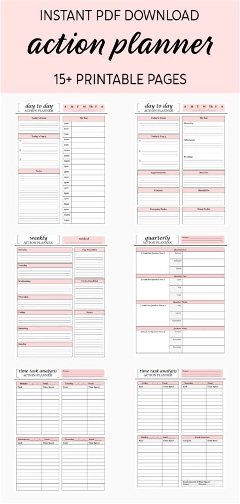 Action Planner To Do List Daily Planner Weekly Planner Monthly